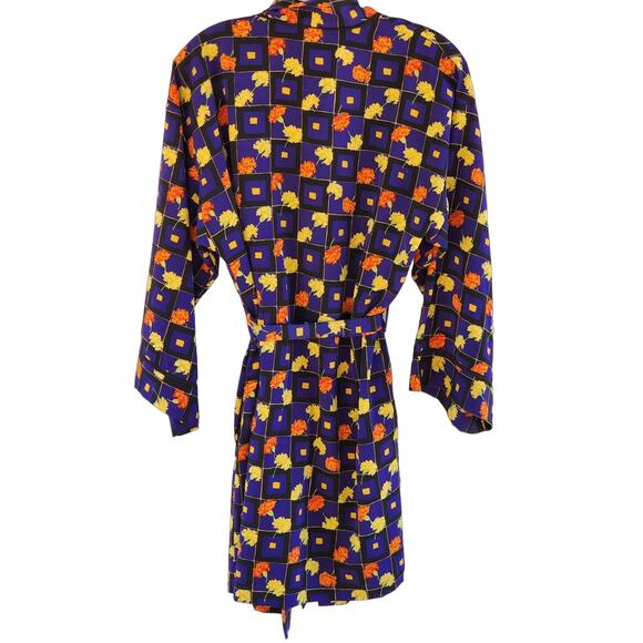 Josie by Natori sz Small Belted Wrap Robe Kimono Silky Dandelion Pattern Multico - Picture 5 of 5